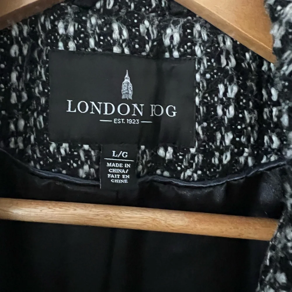London Fog Women's Textured Black and White Pea Coat - Picture 8 of 13